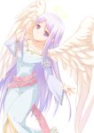  1girl angel angel_wings bare_shoulders dress halo long_hair original purple_hair rick.black simple_background solo violet_eyes white_background wings 