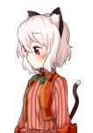  1girl animal_ears blush cat_ears cat_tail muku-coffee original profile red_eyes shiro_(muku) side simple_background solo tail vertical_stripes white_background white_hair 