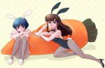  2girls animal_ears black_eyes black_hair bowtie brown_eyes bunny_girl bunnysuit carrot coa_(momo) detached_collar kuonji_ukyou long_hair multiple_girls pantyhose rabbit_ears ranma_1/2 short_hair tendou_akane wrist_cuffs 