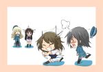  4girls atago_(kantai_collection) black_hair blonde_hair blush breasts brown_hair chibi choukai_(kantai_collection) closed_eyes glasses gloves hat headgear kachoo kantai_collection long_hair maya_(kantai_collection) multiple_girls panties panties_removed personification school_uniform serafuku short_hair skirt smile takao_(kantai_collection) thighhighs underwear 