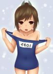  1girl brown_eyes brown_hair highres i-401_(kantai_collection) kantai_collection one-piece_swimsuit open_mouth personification ponytail school_swimsuit shigi_(shigi_4) short_hair short_ponytail solo submarine swimsuit 