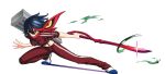  1girl alternate_costume black_hair blue_eyes breasts cropped_jacket highres kill_la_kill living_clothes matoi_ryuuko midriff multicolored_hair navel redhead scarf scissor_blade senketsu shooting_glasses short_hair spoilers suspenders sword track_jacket two-tone_hair weapon yellowfish 