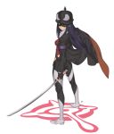  1girl 92m belt black_hair cape highres long_hair mask plamja-sama sekai_seifuku:_bouryaku_no_zvezda solo sword weapon 