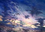  1boy 1girl artist_name clouds floating_island highres k_kanehira landscape original plant rock scenery sky 