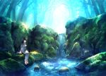  1girl atlach-nacha closed_eyes forest highres hirasaka_hatsune long_hair nature outdoors solo sunakumo water waterfall 