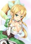  1girl blonde_hair braid breasts cleavage fairy_wings green_eyes highres kokutou_(kazuakifca) leafa long_hair pointy_ears ponytail sword_art_online twin_braids wings 