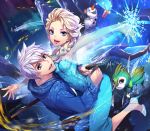  barefoot blonde_hair braid crossover dress elsa_(frozen) empew eyeshadow frozen_(disney) hoodie jack_frost jack_frost_(rise_of_the_guardians) makeup rise_of_the_guardians silver_hair toothiana_(rise_of_the_guardians) 