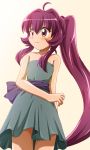  1girl ahoge bare_shoulders blush dress long_hair ponytail purple_hair shishinon solo sugiura_ayano violet_eyes yuru_yuri 