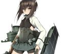  1girl bike_shorts bow_(weapon) brown_eyes brown_hair crossbow flat_chest headband highres kantai_collection looking_at_viewer personification short_hair skirt solo taihou_(kantai_collection) weapon 