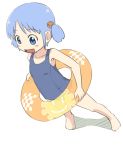  1girl aqua_eyes aqua_hair hair_ornament inflatable_toy naganohara_mio nichijou school_swimsuit smile solo swimsuit tomboo twintails white_background 