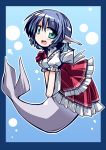  1girl alternate_costume blue_hair blush green_eyes head_fins hemogurobin_a1c looking_at_viewer mermaid monster_girl open_mouth short_hair solo touhou wakasagihime 
