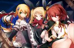  3girls blazblue blazblue:_chronophantasma celica_a_mercury highres multiple_girls nago noel_vermillion official_art rachel_alucard seductive_smile thigh-highs 