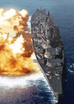  battleship byeontae_jagga cannon firing highres military ocean original radar seaplane turret us_navy uss_iowa_(bb-61) warship world_war_ii 