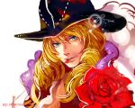  1boy blonde_hair blue_eyes cavendish flower flower_in_mouth hat long_hair male one_piece red_rose rose smile solo tsuyomaru 