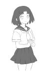  1girl ekra hands_clasped looking_at_viewer maruuchi_shouko monochrome neckerchief sayonara_zetsubou_sensei school_uniform serafuku short_hair skirt smile solo 