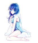  1girl blue_eyes blue_hair hiradaira_chisaki long_hair mokoppe nagi_no_asukara school_swimsuit swimsuit towel 