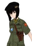  beret black_hair girls_und_panzer gun handgun hat highres holster kawashima_momo komii m1911 military military_uniform monocle short_hair shoulder_holster solo uniform weapon 