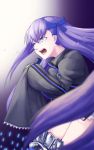  1girl blue_eyes fate/extra_ccc fate_(series) hair_ribbon long_hair meltlilith purple_hair ribbon sleeves_past_wrists solo tamago_(pixiv17968) very_long_hair violet_eyes 