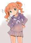  1girl blue_eyes idolmaster kanikani_(juicy) looking_at_viewer orange_hair school_uniform serafuku smile solo takatsuki_yayoi twintails 