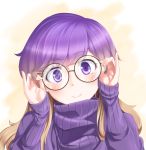  1girl adjusting_glasses blonde_hair glasses gradient_hair hijiri_byakuren long_hair moss_(sphere211) multicolored_hair purple_hair solo sweater touhou 