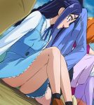  1girl blue_eyes blue_hair dokidoki!_precure dress green_panties haruyama_kazunori hishikawa_rikka long_hair panties precure sitting solo_focus underwear 