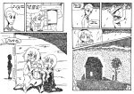  1boy 4girls al_bhed_eyes comic covering_mouth crying english hairband house layla_prismriver lunasa_prismriver lyrica_prismriver merlin_prismriver military military_uniform monochrome multiple_girls setz soldier tears touhou tree uniform widow&#039;s_peak 