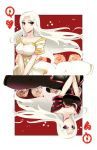  2girls card dark_persona dress fate/zero fate_(series) irisviel_von_einzbern jeran_(ggokd) long_hair multiple_girls playing_card playing_card_theme red_eyes upside-down white_hair 