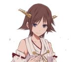  bare_shoulders brown_hair detached_sleeves hairband hand_on_own_chest headgear hiei_(kantai_collection) japanese_clothes kantai_collection kay_(utd) nontraditional_miko personification short_hair smile violet_eyes 
