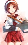  1girl brown_hair detached_sleeves hairband kantai_collection looking_at_viewer machinery natori_(kantai_collection) nunucco open_mouth personification red_eyes short_hair solo 