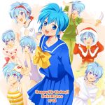  6+girls blue_eyes blue_hair blush character_name dress hairband happy_birthday hood multiple_girls multiple_persona nagiriku912 nijino_saki santa_costume school_uniform serafuku short_hair smile swimsuit tokimeki_memorial tokimeki_memorial_1 