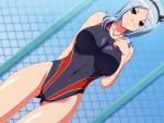  1girl aokura_shou competition_swimsuit dutch_angle eas fresh_precure! hairband higashi_setsuna one-piece_swimsuit precure red_eyes silver_hair solo swimsuit 