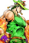  1boy green_eyes green_hair hat highres jack-ddd-no13 jewelry jojo_no_kimyou_na_bouken joseph_joestar_(young) manly muscle scarf solo 