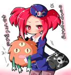  1girl :3 :d bone duel_monster hat open_mouth pantyhose red_eyes redhead sangan skirt skull skull_and_crossbones smile tour_guide_from_the_underworld twintails utubo25 yuu-gi-ou 