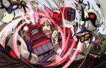  1girl alex_ahad battle colored kaname_madoka magical_girl mahou_shoujo_madoka_magica mechanical_arms mechanization monster pink_eyes pink_hair punching rocket_punch short_twintails solo_focus twintails 