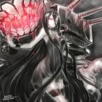  &lt;ro 1girl battleship-symbiotic_hime black_hair glowing highres horns kantai_collection long_hair looking_at_viewer monster oni_horns pale_skin personification red_eyes shinkaisei-kan 