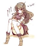  1girl :t ashigara_(kantai_collection) brown_eyes brown_hair crossed_arms hairband kantai_collection long_hair looking_at_viewer makura-ko_(nacoll) personification pout sitting skirt solo translation_request 