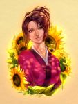  brown_eyes brown_hair flower fuu japanese_clothes kimono portrait samurai_champloo smile sunflower 