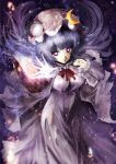 1girl book breasts crescent glowing glowing_eyes hat long_hair patchouli_knowledge purple_hair ribbon solo taut_clothes touhou ubw-emiya violet_eyes 