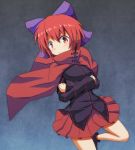  1girl blush bow cape crossed_arms hair_bow hokke_(iky9917) looking_at_viewer red_eyes redhead sekibanki short_hair skirt solo touhou 