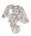  1girl breasts cleavage gloves goggles goggles_on_head large_breasts leaf98k league_of_legends looking_at_viewer machinery monochrome open_mouth short_hair solo vi_(league_of_legends) 