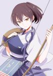  +_+ 1girl bow_(weapon) brown_hair fingerless_gloves gloves japanese_clothes kaga_(kantai_collection) kantai_collection light_smile moriyama_(kuromorry) muneate personification short_hair side_ponytail weapon 