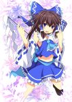  1girl alternate_color blue_eyes brown_hair cross_(crossryou) detached_sleeves hakurei_reimu highres japanese_clothes midriff miko navel player_2 solo touhou 