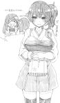  2girls akagi_(kantai_collection) blush brown_hair comic hanauna highres japanese_clothes kaga_(kantai_collection) kantai_collection long_hair monochrome multiple_girls muneate personification short_hair side_ponytail thighhighs translation_request 