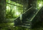  1girl brown_hair grass kazami_(kuroro) long_hair original ruins scenery solo 