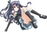  1girl black_hair choujigen_game_neptune long_hair official_art red_eyes ribbon skirt smile socks solo two_side_up uni_(choujigen_game_neptune) 