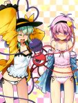  2girls blush breasts camisole chima_q cleavage eyeball green_hair hairband heart highres komeiji_koishi komeiji_satori lowleg lowleg_panties multiple_girls open_mouth panties purple_hair short_hair side-tie_panties small_breasts smile third_eye touhou underwear violet_eyes 