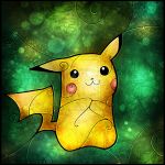  :3 green_background mandie_manzano no_humans pikachu pokemon pokemon_(creature) signature smile solo watermark web_address 