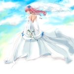  1girl angel_beats! bride closed_eyes clouds dress elbow_gloves gloves gown kimura_shiki long_hair pink_hair solo wedding_dress yui_(angel_beats!) 