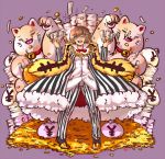  1girl bob_cut bowtie brown_eyes brown_hair cat cosplay crunch_(artist) fur_coat glasses gold highres jewelry kill_la_kill maneki-neko mankanshoku_mako money necklace ring solo sparkle takarada_kaneo takarada_kaneo_(cosplay) wink 