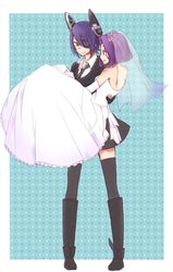  2girls black_legwear blue_hair carrying checkered_necktie dress elbow_gloves eyepatch fingerless_gloves gloves headgear kantai_collection multiple_girls personification princess_carry purple_hair puuyan_(era218) short_hair smile tatsuta_(kantai_collection) tenryuu_(kantai_collection) thighhighs veil violet_eyes wedding_dress yellow_eyes 